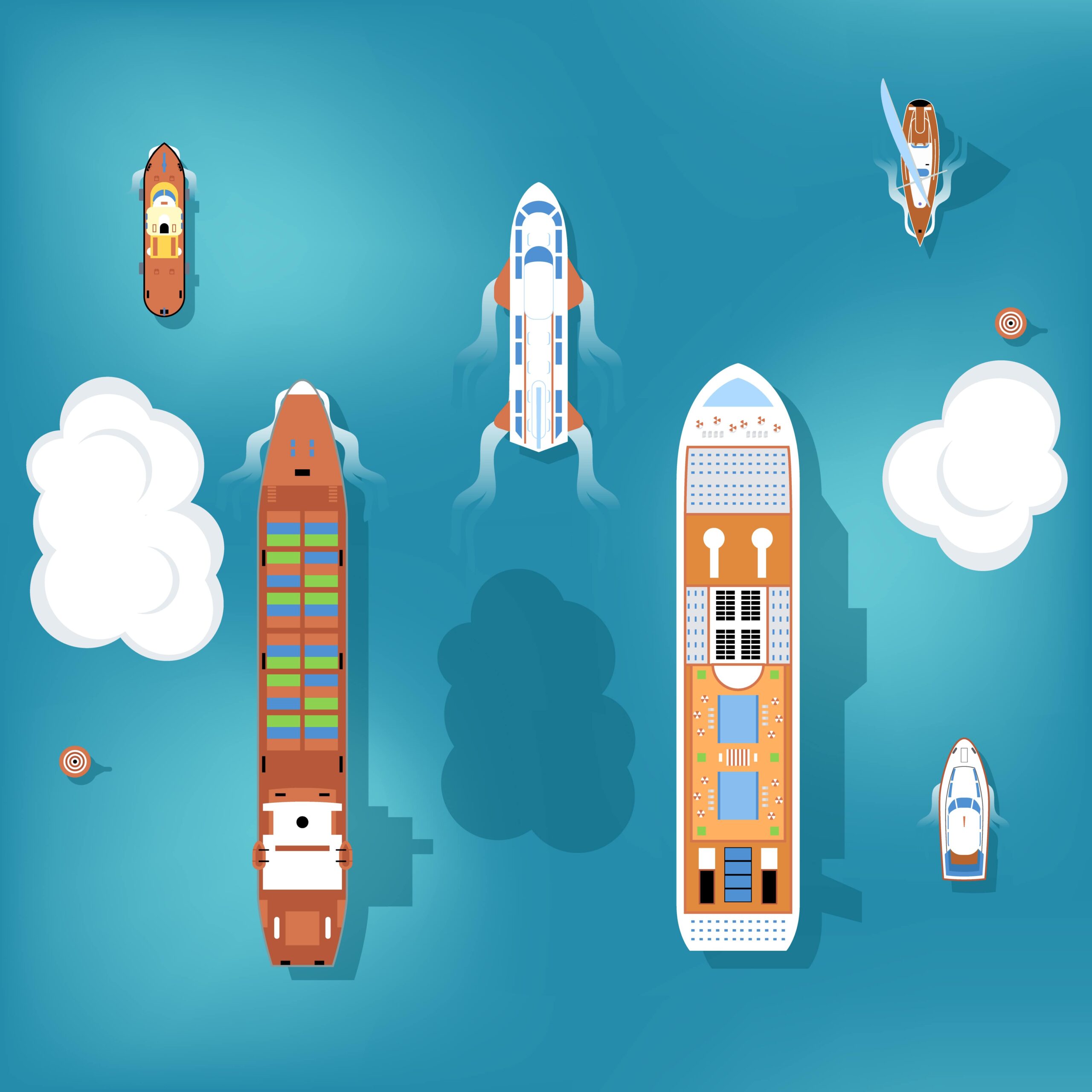 Illustration of different ships