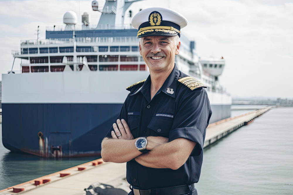 Captain standing in front of a ship
