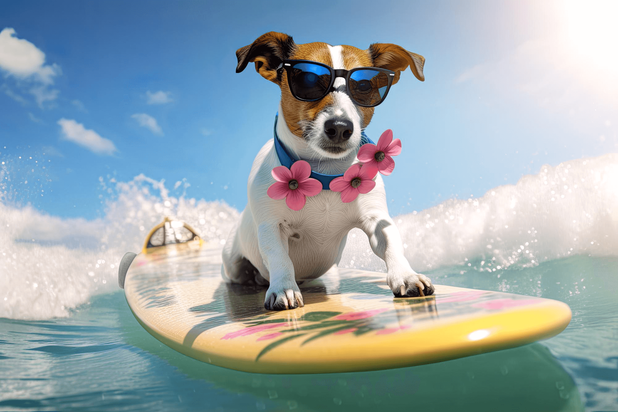 image of a dog surfing