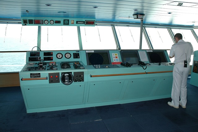 Captain on a ship command deck