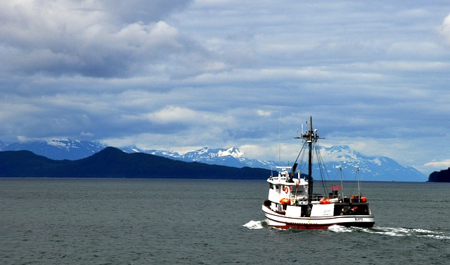 Boat floating on Alaskan waters