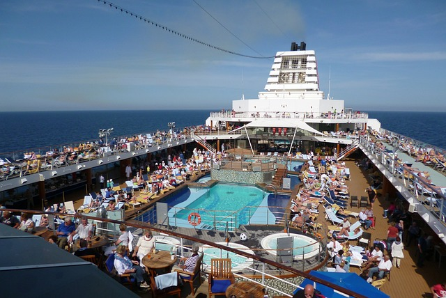 Crowded top deck of a cruise ship