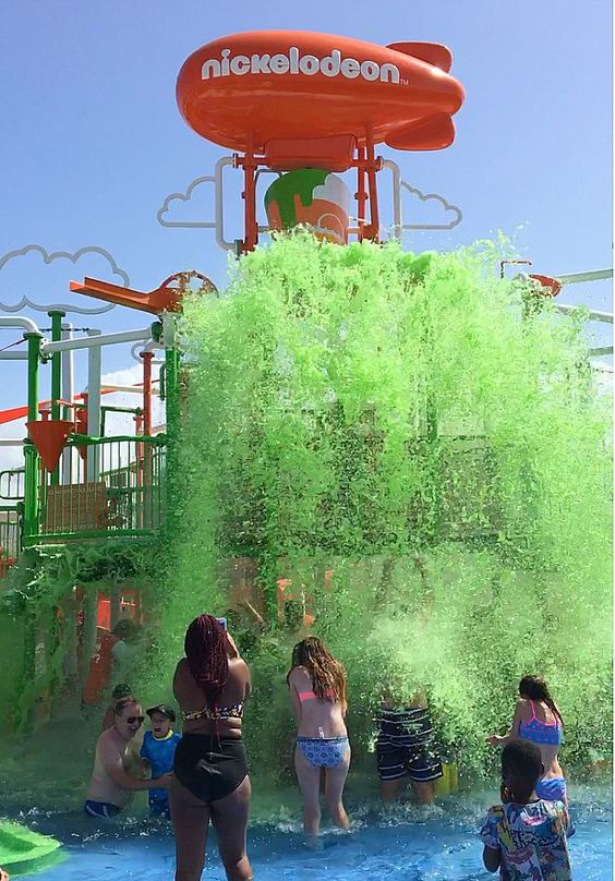 Kids showered in slime in a theme park