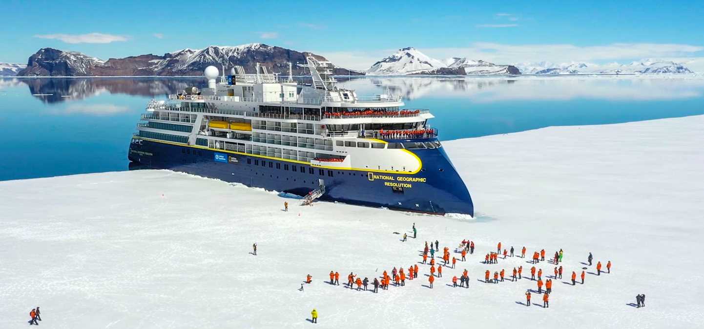 Lindblad Expeditions ship docked in Antarctica