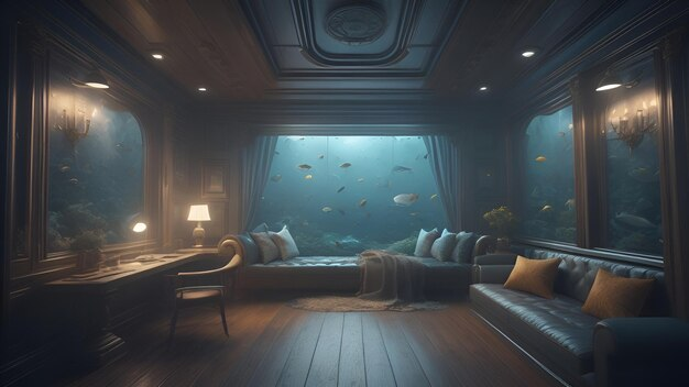 Lounge overlooking the ocean underwater
