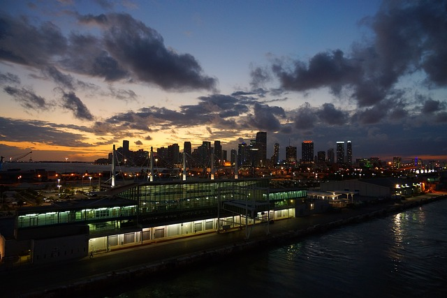 Miami port at night