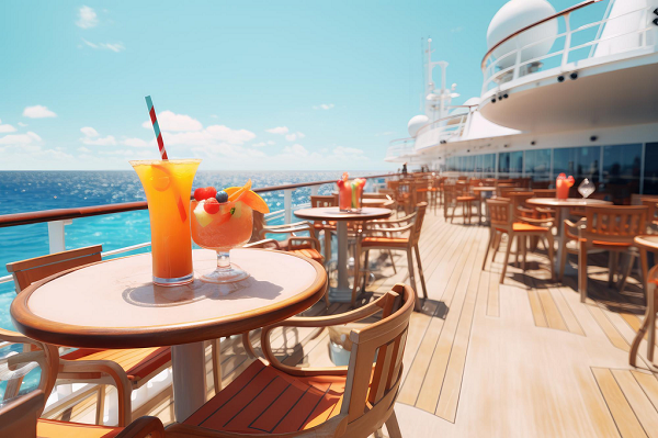 Outdoor dining area on a cruise ship