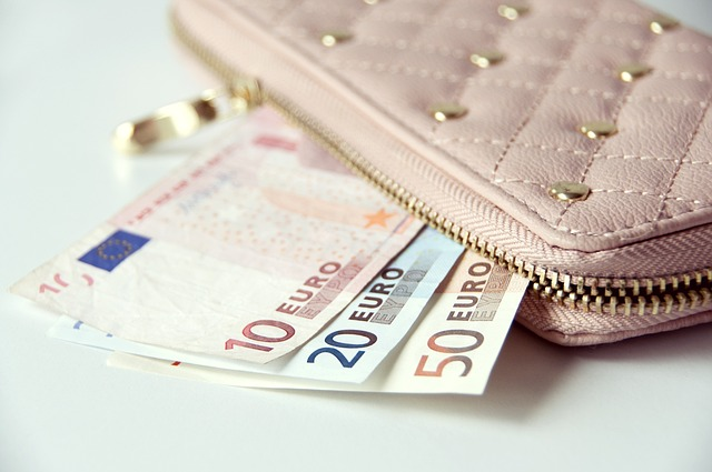 Pink wallet with Euros inside