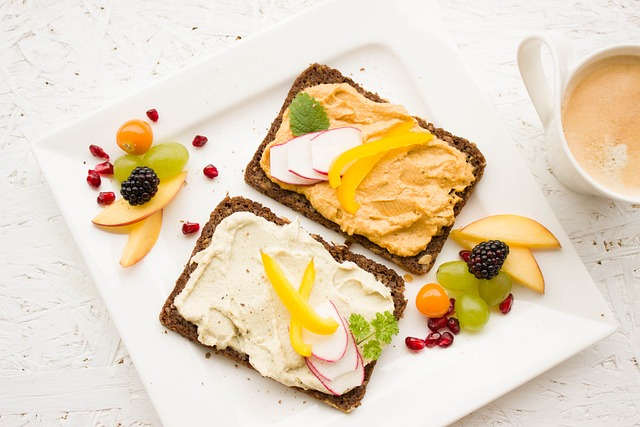 Sandwich on a plate with fruits