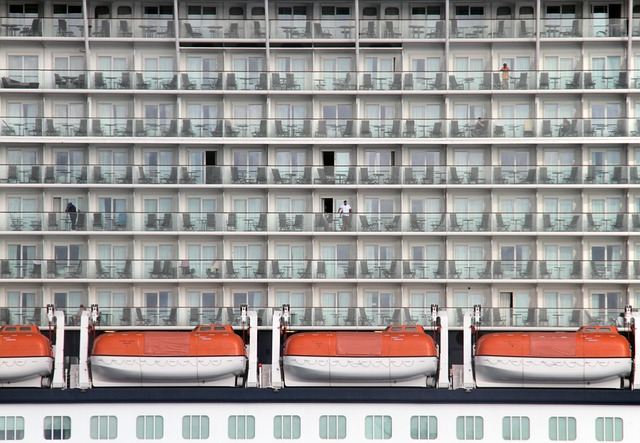View of balcony cabins of a ship