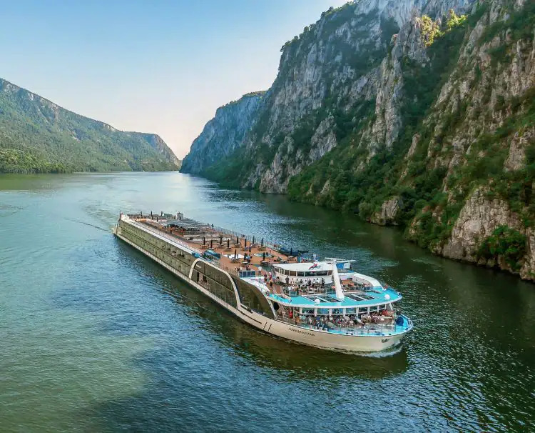 AmaWaterways river cruise ship with people