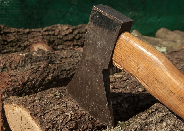 Axe chopping a tree log