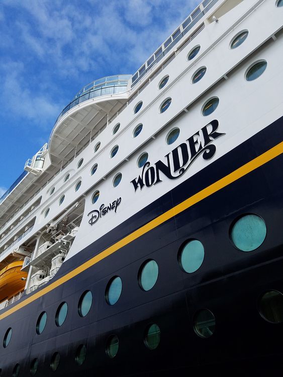 close up photo of disney wonder cruise ship