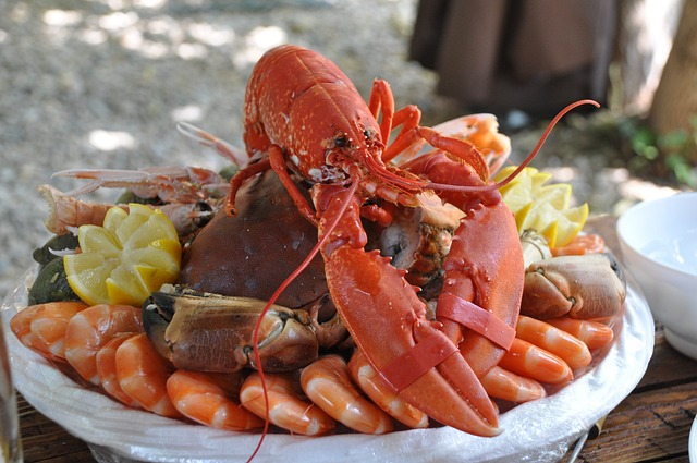 seafood platter with a lobster on top