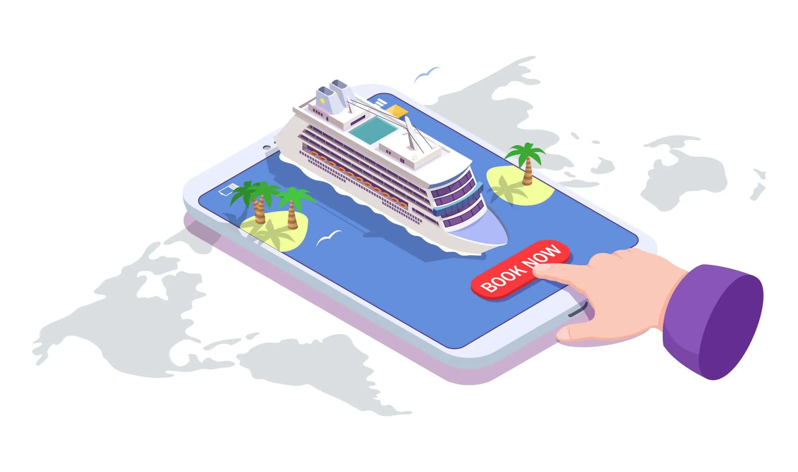 animation of a hand booking online for a cruise