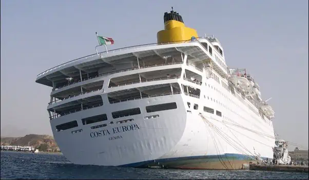 costa europa cruise ship leaning to the side