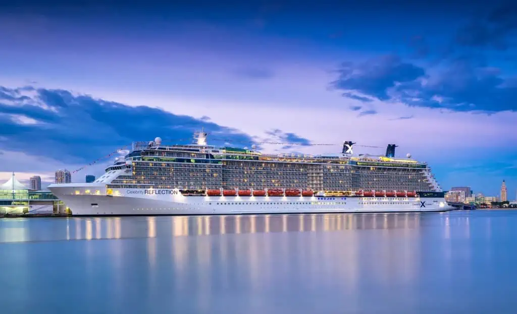 cruise ship under the blue sunset